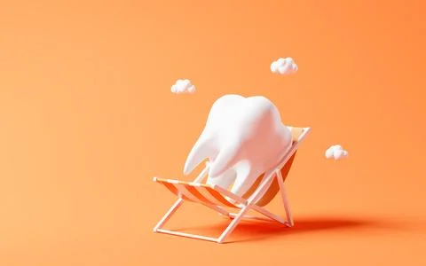 Tooth in the beach chair, 3d rendering. Stock Illustration