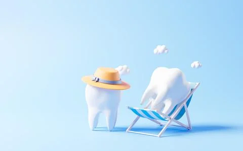 Tooth in the beach chair, 3d rendering. Stock Illustration