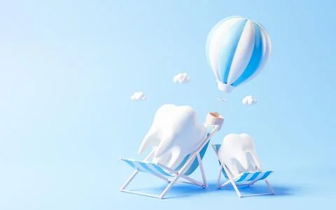 Tooth in the beach chair, 3d rendering. Stock Illustration
