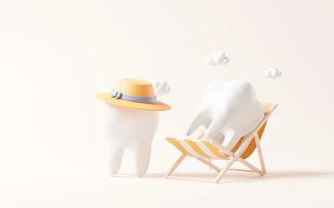 Tooth in the beach chair, 3d rendering. Illustrazione stock