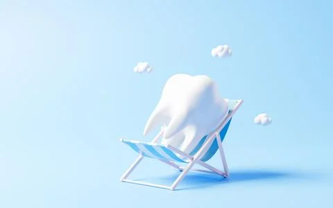 Tooth in the beach chair, 3d rendering. Stock Illustration