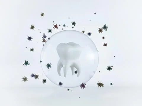 A tooth being protected from decay or bacteria by a shield. Ilustración de archivo