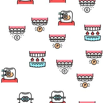 Tooth Braces Accessory Vector Seamless Pattern Stock Illustration