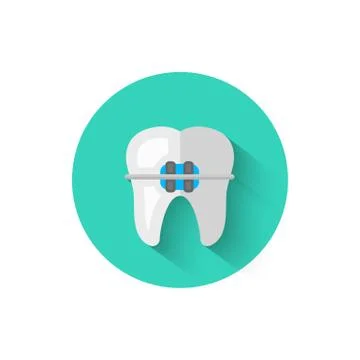 Tooth with braces icon isolated in flat design style vector illustration. Modern Stock Illustration