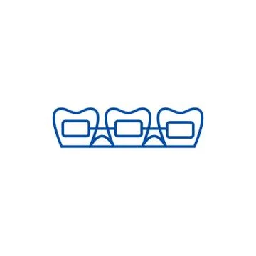 Tooth braces line icon concept. Tooth braces flat vector symbol, sign, outline Stock Illustration