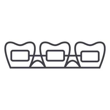 Tooth braces vector line icon, sign, illustration on background, editable Stock Illustration