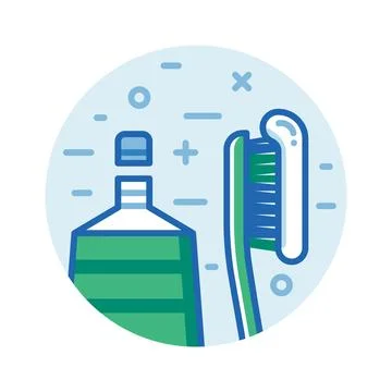 Tooth Brush and Paste Line Art Icon Stock Illustration