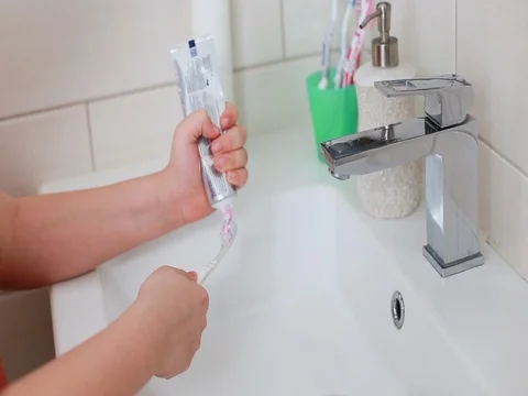  Tooth Brush With Tooth Paste, boy is going to brushing his teeth Stock Footage 72596214