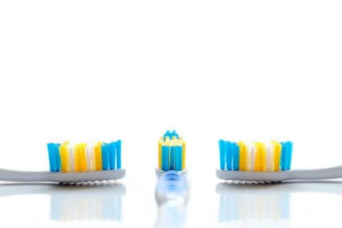 Tooth brushes close up Stock Photos