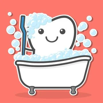 Tooth brushing himself in the bath. Stock Illustration