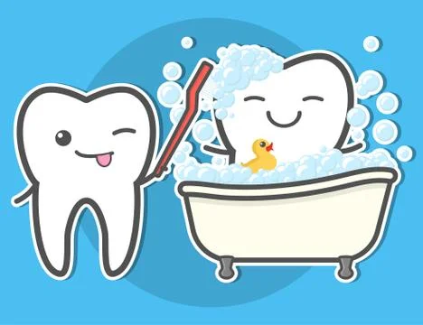 Tooth brushing toth in the bath. Illustrazione stock