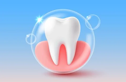 Tooth in a bubble, cleanliness and hygiene of teeth and gums. Vector Stock Illustration