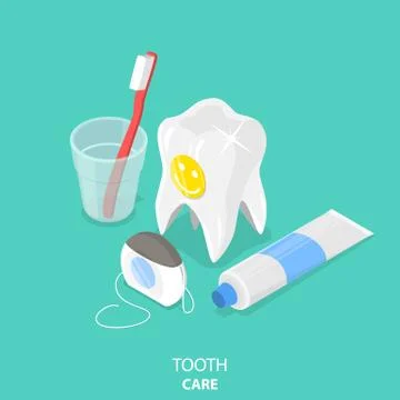 Tooth care flat isometric vector. Illustrazione stock