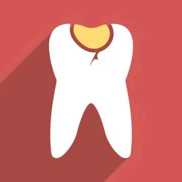 Tooth Caries Flat Longshadow Square Icon Stock Illustration