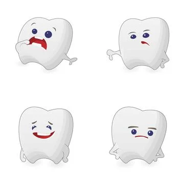 Tooth characters expressing various emotions and feelings Stockillustratie