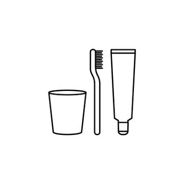 Tooth cleaning objects: a glass, a toothbrush and a toothpaste Stock Illustration