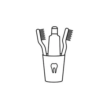 Tooth cleaning vector objects in the glass: toothbrushes and toothpaste Stock Illustration