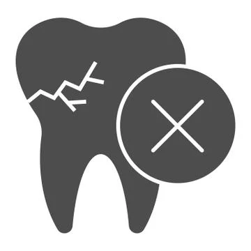 Tooth with crack solid icon. Impacted caries problem, needed to remove symbol 스톡 일러스트