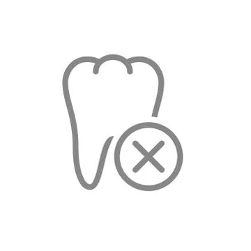 Tooth with cross checkmark line icon. Diseased internal organ symbol Stock Illustration