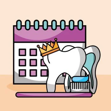 Tooth crown brush paste calendar Stock Illustration