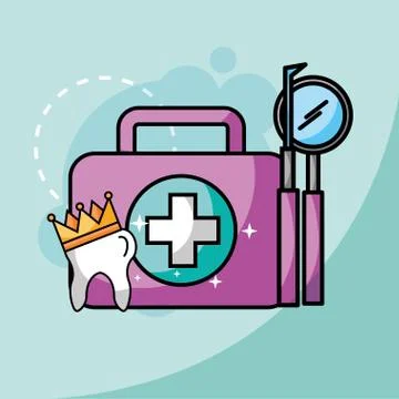 Tooth in crown kit and tools dental care Stock Illustration