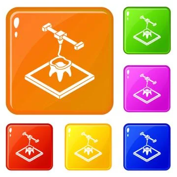 Tooth d printing icons set vector color Stockillustratie