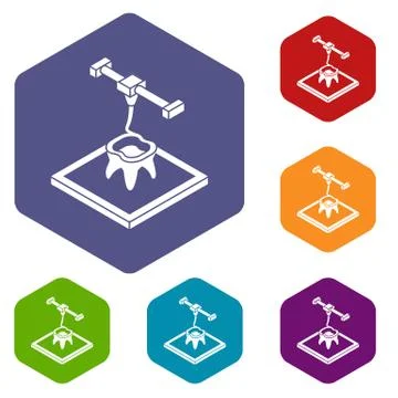 Tooth d printing icons vector hexahedron 库存插图