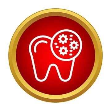 Tooth decay concept with bacteria on vibrant red background Illustrazione stock