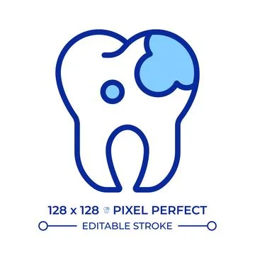 Tooth decay pixel perfect line color icon Stock Illustration
