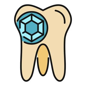 Tooth decorating with a diamond gem flat icon Stock Illustration