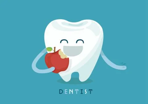Tooth eating apple Stock Illustration