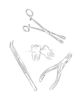 Tooth extraction with dental tools Stock Illustration
