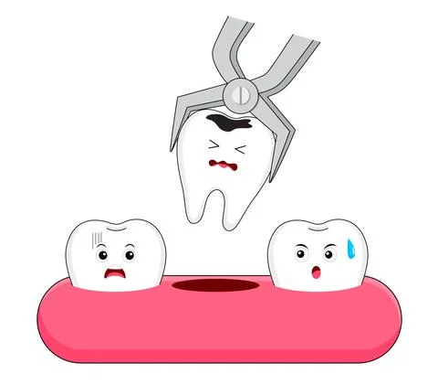 Tooth extraction, removal of tooth character. Dental care concept. Stock Illustration