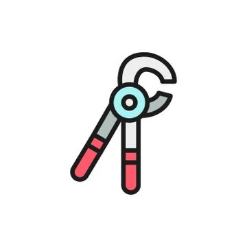 Tooth extraction tool, dental surgery instruments flat color line icon. Stock Illustration