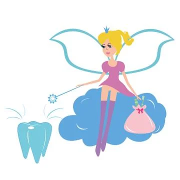 Tooth fairy sitting on a cloud Stock Illustration