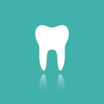 Tooth flat icon with reflection on a green background Stock Illustration