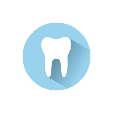 Tooth flat icon with shadow on a blue circle Stock Illustration