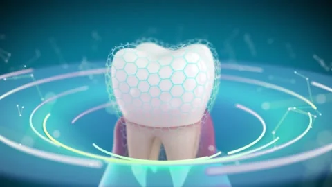 A tooth with a gingiva shown in a conceptual space, protected by an invisible Stock Footage 155288436