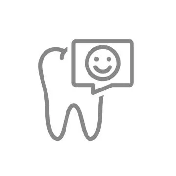 Tooth with happy face in speech bubble line icon. Healthy organ in oral cavity Stock Illustration