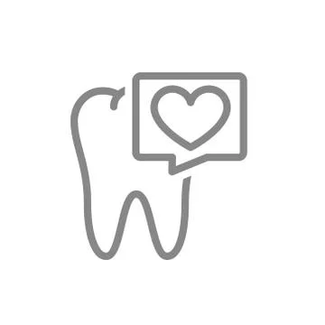 Tooth with heart in speech bubble line icon. Healthy organ in oral cavity symbol Stock Illustration