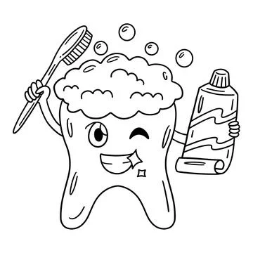 Tooth Holding Brush Toothpaste Isolated Coloring Stock Illustration