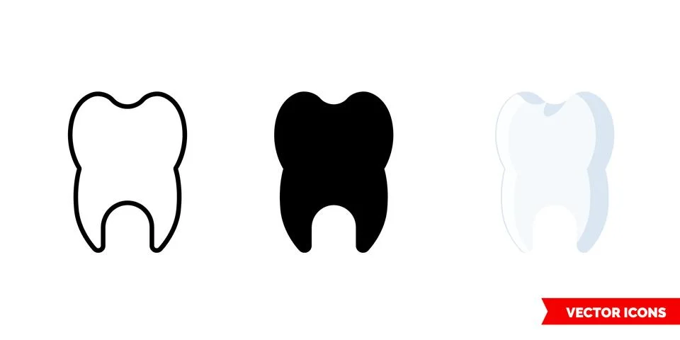 Tooth icon of 3 types. Isolated vector sign symbol. Stock Illustration