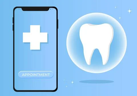 Tooth icon on blue. Dentistry vector illustration. Book an appointment Stock Illustration