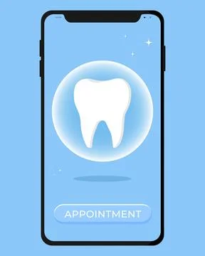 Tooth icon on blue. Dentistry vector illustration. Book an appointment Stock Illustration