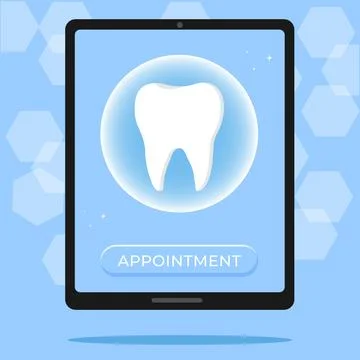 Tooth icon on blue. Dentistry vector illustration. Book an appointment Stock Illustration