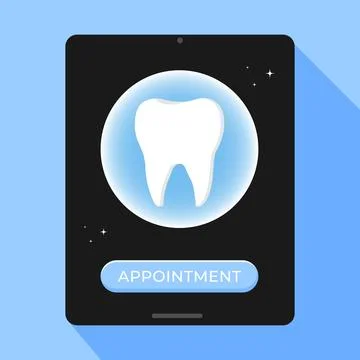 Tooth icon on blue. Dentistry vector illustration. Book an appointment Stock Illustration