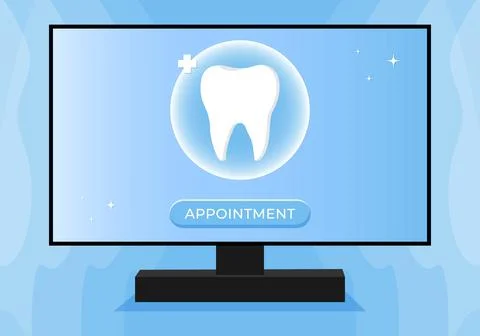 Tooth icon on blue. Dentistry vector illustration. Book an appointment Stock Illustration