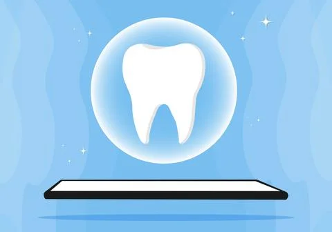 Tooth icon on blue. Dentistry vector illustration. Book an appointment Stock Illustration