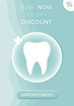 Tooth icon on blue. Dentistry vector illustration. Book an appointment Stock Illustration