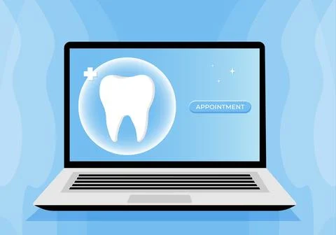 Tooth icon on blue. Dentistry vector illustration. Book an appointment Stock Illustration